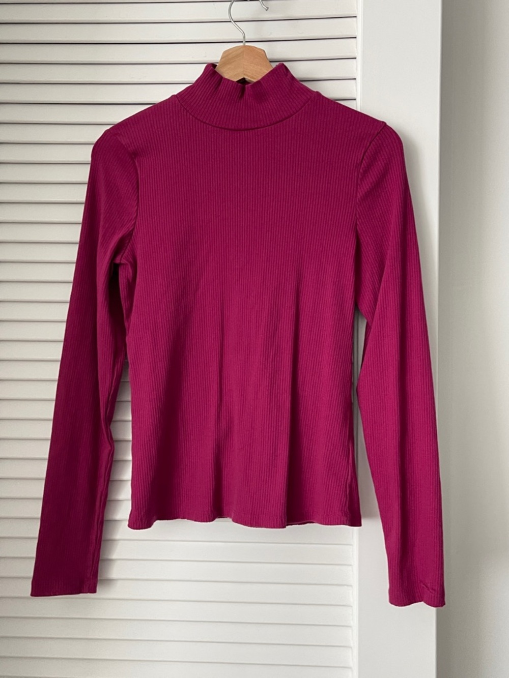 Anthropologie Ribbed Mock Neck Long Sleeve Top - Magenta